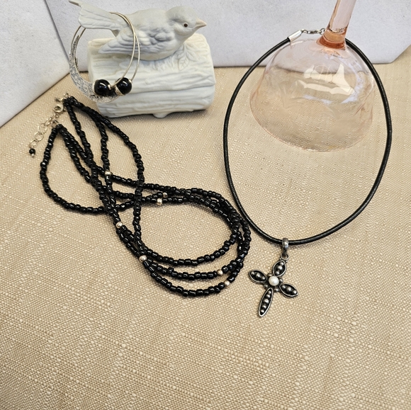 Silpada Pearl Cross Necklace, Bead Necklace, and Hoop Earrings SET! - Picture 3 of 14